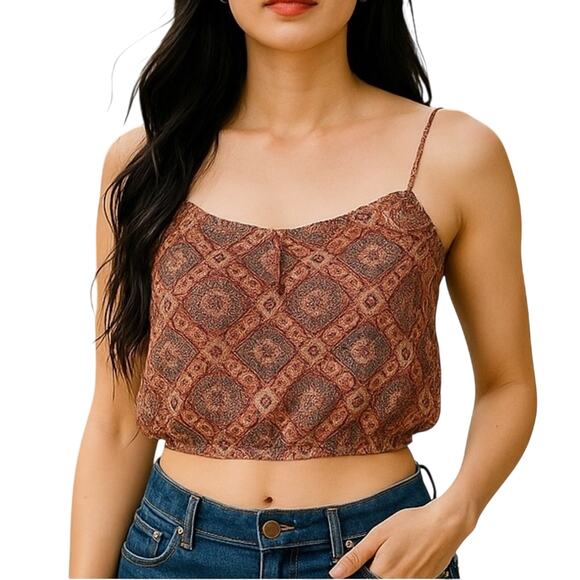 American Eagle Paisley Print Semi Sheer Tank Crop Top Size Small Boho Chic - Picture 1 of 13